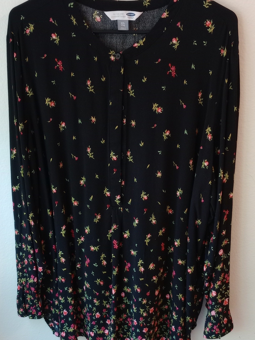 Old Navy Black Floral Tunic Henley